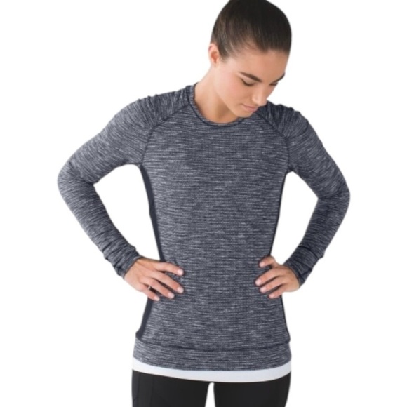 Lululemon Think Fast Long Sleeve Top Coco Pique Black/Black Fitted Running Sz 8 - Picture 12 of 12